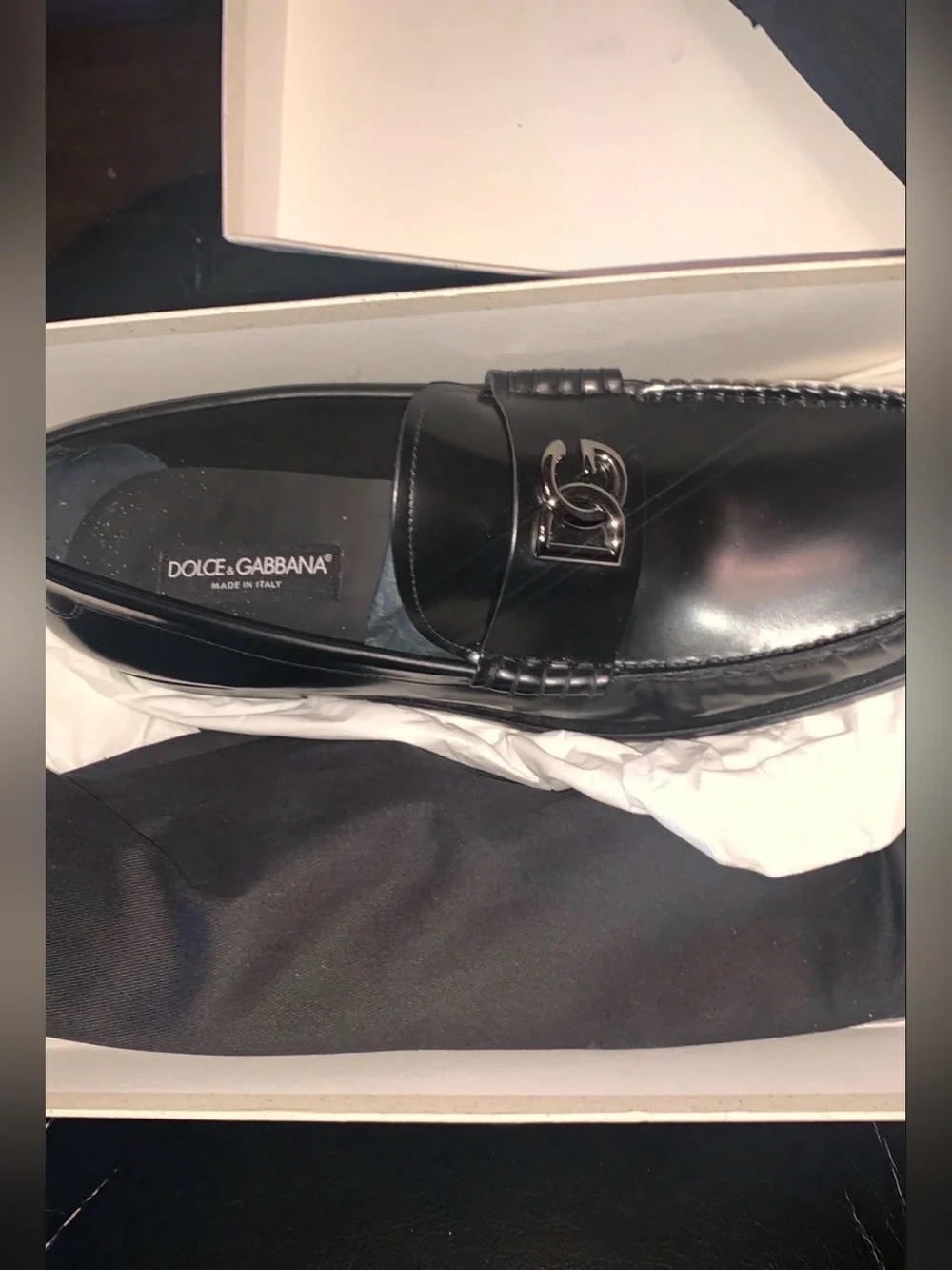 Dolce & Gabbana logo plaque polished leather loafers